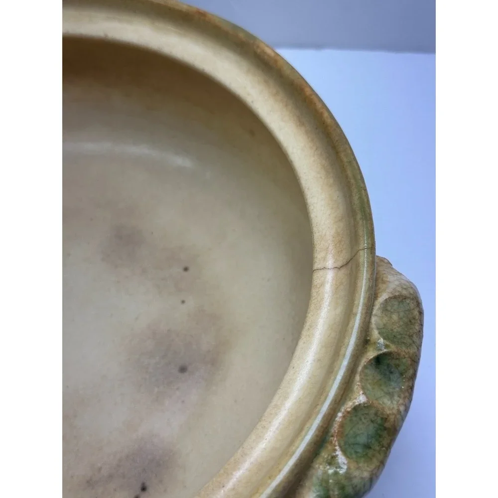 Vintage Japanese Donabe Casserole Pot Blue Striped Earthenware Cookware B-7